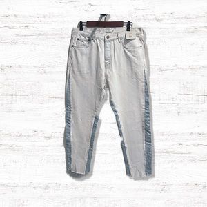 TopMan Tapered White with Blue Stripes 5 Pockets Design Jeans Size 36x34